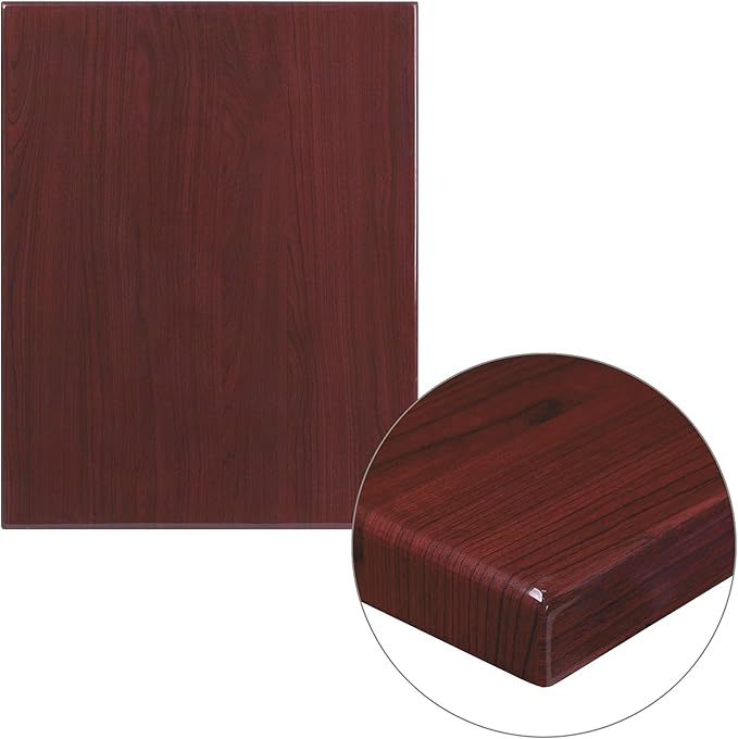Flash Furniture Glenbrook 24" x 30" Rectangular High-Gloss Mahogany Resin Table Top with 2" Thick Edge - LeafyLoom