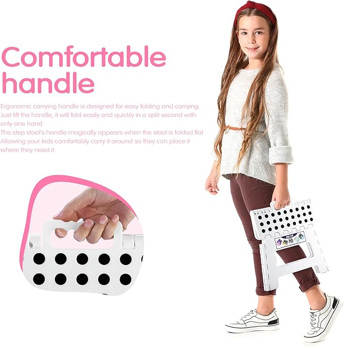 Delxo 9” Folding Step Stool in White,1 Pack Premium Heavy Duty Foldable Stool for Kids,Portable Collapsible Plastic Step Stool,Non Slip Folding Stools for Kitchen Bathroom Bedroom - LeafyLoom