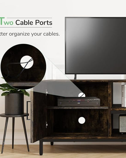 Novilla Retro Farmhouse TV Stand for TVs up to 50 Inches, Living Room Entertainment Center for Flat/Curved Screen, 43 Inches, Brown - LeafyLoom