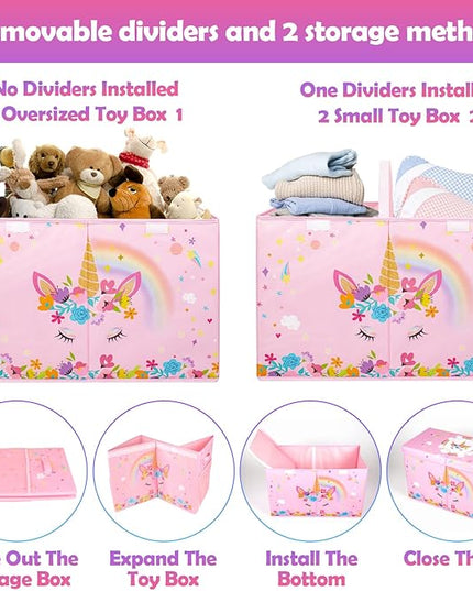Large Toy Box Chest, Collapsible Sturdy Toy Storage Organizer for Kids, Boys, Girls, 25"x13"x16" Toy Chest Storage Bins with Lids Toy Bins Baskets Boxes for Living Room, Playroom, Nursery, Pink - LeafyLoom