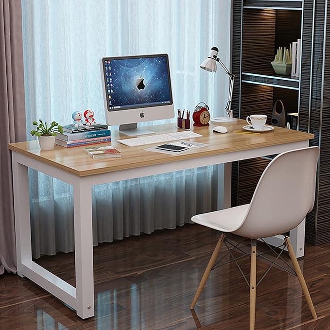NSdirect Modern Computer Desk 63 Inch Large Office Desk, Writing Study Table for Home Office Desk Workstation Wide Metal Sturdy Frame Thicker Steel Legs, White - LeafyLoom