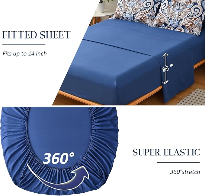 Yiran Blue Paisley Comforter Set Queen 7 Pieces Bed in a Bag Boho Comforter Lightweight Microfiber Reversible Bedding Set (1 Comforter, 1 Flat Sheet, 1 Fitted Sheet, 2 Pillowcases, 2 Pillow Shams) - LeafyLoom