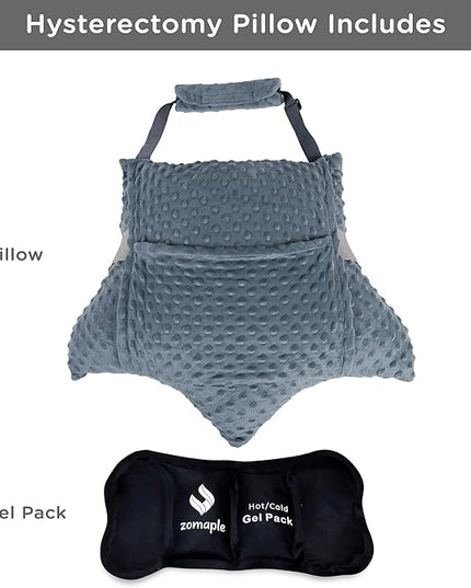 Zomaple Hysterectomy Pillow- Super Comfy Shock Absorbing Hysterectomy Recovery Pillow with 2 Pockets and Gel Pack- Tummy Pillow with Hands Placement - LeafyLoom