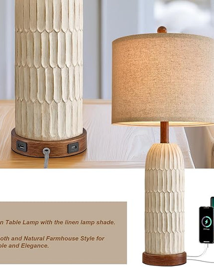 OYEARS 26.5" Table Lamp Set of 2 for Bedroom Living Room with USB A+C Charging Ports Modern Farmhouse Bedside End Lamps Rustic Nightstand Lamps,Brown - LeafyLoom
