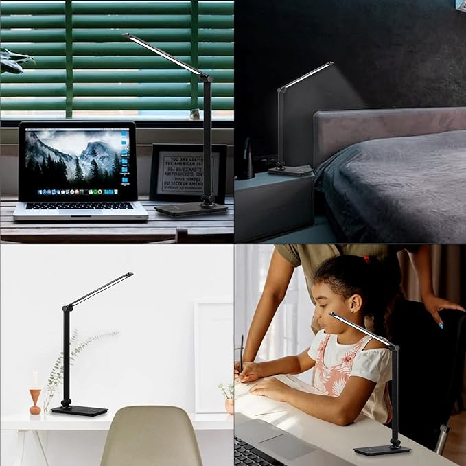 Eye-Caring Table Lamp with 3 Brightness Levels - 7W, 6000K, Black - Illuminate Your Workspace with Our Adjustable LED Desk Lamp - Perfect for Work, Study, and Reading - Adapter Included - LeafyLoom