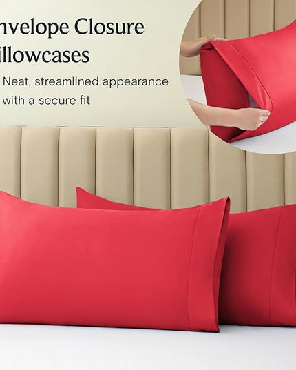 LuxClub 6 PC Queen Sheet Set, Breathable Luxury Bed Sheets, Deep Pockets 18" Eco Friendly Wrinkle Free Cooling Sheets Machine Washable Hotel Bedding Silky Soft - Red Queen - LeafyLoom