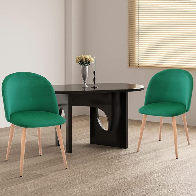 CangLong Mid Century Modern Kitchen Velvet Upholstered Accent Leisure Chairs,Set of 2, Green 1 - LeafyLoom