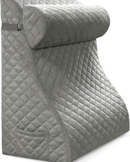Reading Pillows for Sitting in Bed Adult Back Pillow for Bed Sitting Up, Back Support Pillow for Bed with Adjustable Roller, Foam Wedge Pillow for Neck, Lumbar, Back, Gray, 20 * 12 * 26IN - LeafyLoom