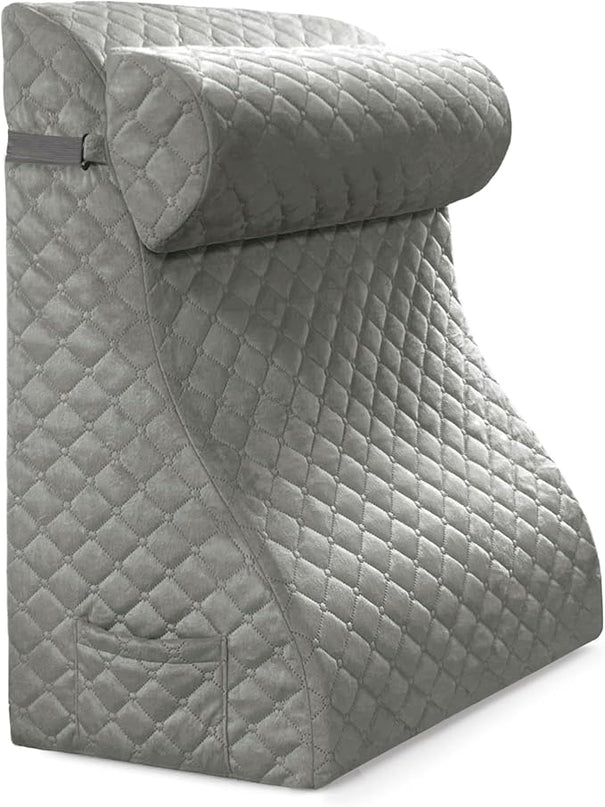 Reading Pillows for Sitting in Bed Adult Back Pillow for Bed Sitting Up, Back Support Pillow for Bed with Adjustable Roller, Foam Wedge Pillow for Neck, Lumbar, Back, Gray, 20 * 12 * 26IN - LeafyLoom