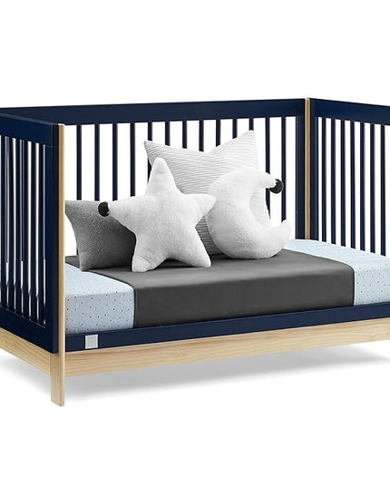 Delta Children babyGap Tate 4-in-1 Convertible Crib + Brannan Bear Bookcase with Bins + Brannan Bear Wall Shelf with 4 Hooks, Navy/Natural (Bundle) - LeafyLoom