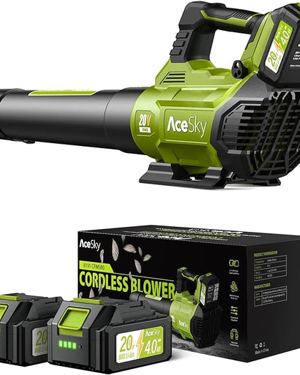 Leaf Blower Cordless, 580CFM/160MPH & 3 Speed Levels, Electric Cordless Leaf Blower with 2 * 4.0Ah Battery Powered, Blowers for Lawn Care, Blower with Extension Nozzle - LeafyLoom
