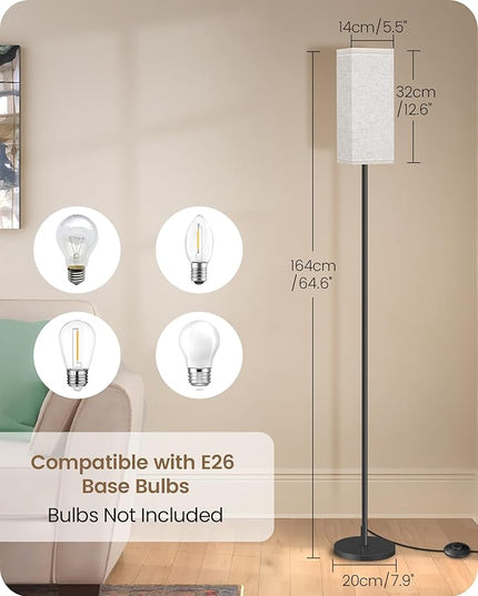 Floor Lamp, Pole Lamp with Foot Switch, Modern Standing Lamp Lampshade, Minimalist Freestanding Lamp (Bulb Not Included), for Living Room, Bedroom Office FCC Listed, Black and Beige E07LD05 - LeafyLoom