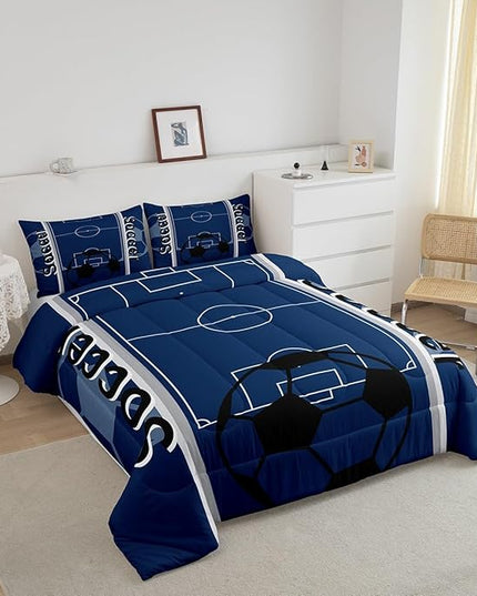 Feelyou Kids Soccer Ball Game Comforter Set King Size Rugby Sports Bedding Set for Boys Girls Teens Bedroom Decor Football Comforter Football Lover Duvet Set with 2 Pillow Case - LeafyLoom