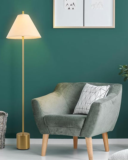 Globe Electric 61000060 60" Floor Lamp, Matte Brass Finish, Beige Linen Shade, Weighted Base, On/Off Rotary Switch on Socket, Reading Lamp, Home Office Accessories, Home Improvement - LeafyLoom