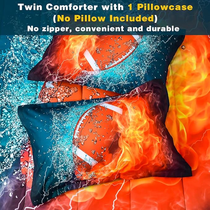 Andency Football Comforter Set Twin(66x90 Inch), 2 Pieces(1 Football Comforter, 1 Pillowcase) Sport Microfiber Comforter Set Bedding Set for Kids Boys Teens - LeafyLoom