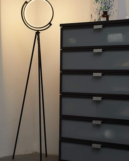 Syrinx Eclipse LED Floor Lamp, Modern Tripod LED Floor Lamp LED Ring Light for Living Rooms, Bedroom, Dorm Room, Office - LeafyLoom