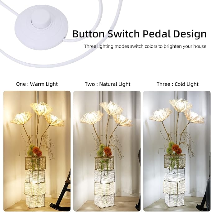Modern Decorative Rattan Floor Lamp: Pastoral Hand-Woven Flower Night Light - Creative Standing Smart Corner Lamp for Reading Living Room Bedroom Tea Room Club Office Sofa Side - LeafyLoom