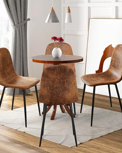 FurnitureR Dining Chairs Comfortable Upholstered Side Seating Armless for Home Kitchen Bedroom Living Room Guest Restaurant Cafe (Brown, Set of 4) - LeafyLoom