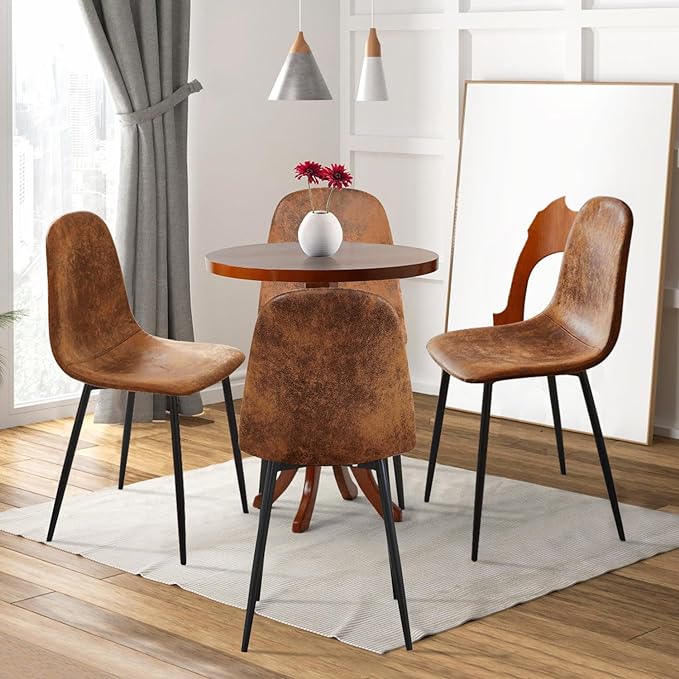 FurnitureR Dining Chairs Comfortable Upholstered Side Seating Armless for Home Kitchen Bedroom Living Room Guest Restaurant Cafe (Brown, Set of 4) - LeafyLoom
