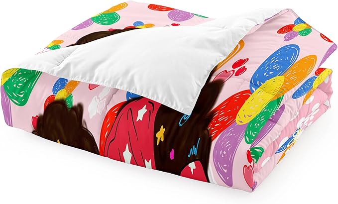 Black Girls Twin Bedding Sets for Girls-Black Girls Twin Comforter Set for Girls, Black Girls Bedding Sets Twin, Pink Princess Twin Bedding Sets for Girls, Twin (1 Comforter 1 Pillowcases) - LeafyLoom