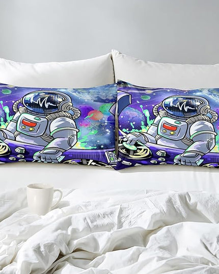 Outer Space Astronaut Full Comforter Sets for Teens Boys Galaxy Astronaut Space Bedding Themed Bedroom Decor Kids Comforter Sets Boys Room, 1 Comforter 2 Pillowcases - LeafyLoom