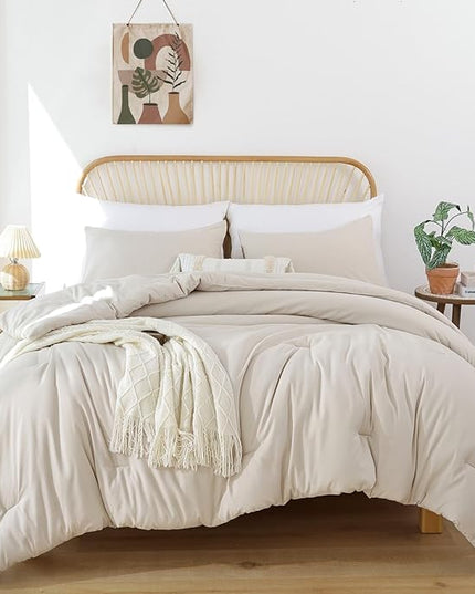 ROSGONIA Beige Twin Comforter Set for College Girls Boys, 1 Boho Comforter & 1 Pillowcase, All Season Kids Comforter Sets Lightweight Dorm Bedding - LeafyLoom