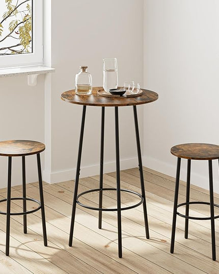 3 Piece Bar Table Set, Round Bar Table and Chairs Set of 2, Pub Dining Table Set Counter Height, Bar Stool Table for Breakfast Nook, Dinning Room, Living Room, Rustic Brown(23.6") - LeafyLoom