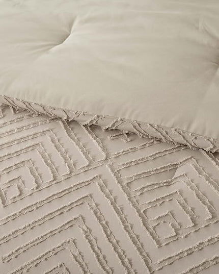 Queen Comforter Set Khaki, Boho Comforter Set 3 Pieces, All Season Tufted Queen Size Bed Comforter Set (90x90In Comforter & 2 Pillowcases) - LeafyLoom