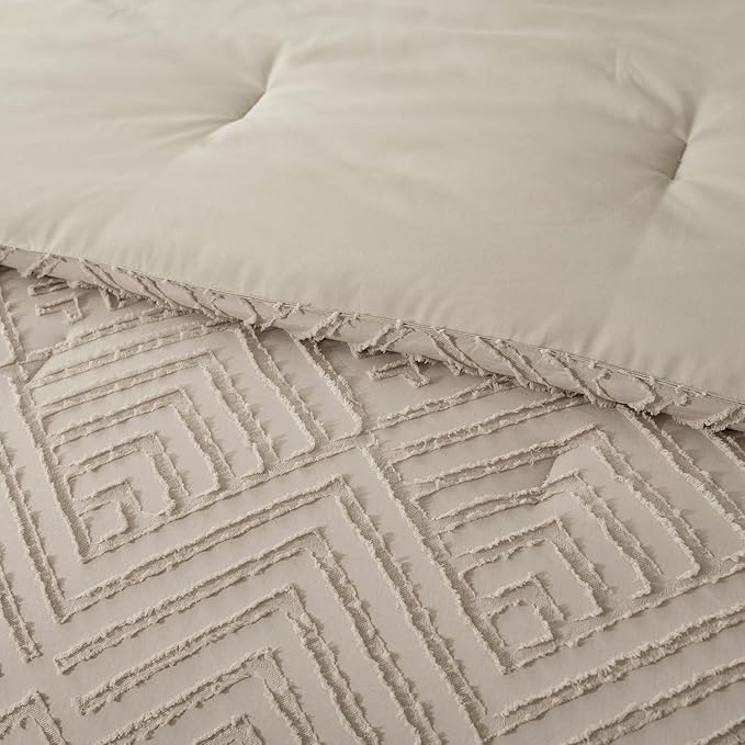 Queen Comforter Set Khaki, Boho Comforter Set 3 Pieces, All Season Tufted Queen Size Bed Comforter Set (90x90In Comforter & 2 Pillowcases) - LeafyLoom