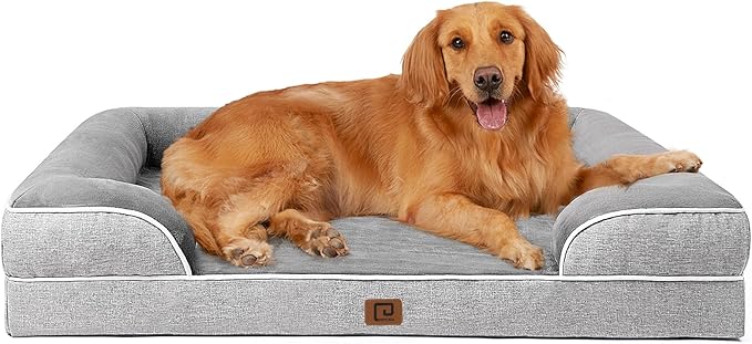 EHEYCIGA Orthopedic Dog Beds Large Sized Dog, Waterproof Memory Foam Pet Bed with Sides, Non-Slip Bottom Large Pet Bed with Washable Removable Cover, Grey EHEYCIGA