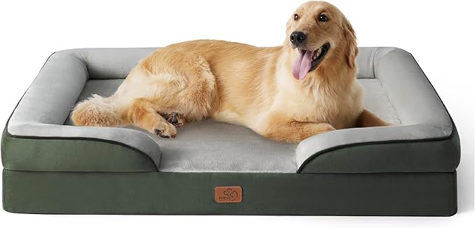 Bedsure Orthopedic Dog Bed for Extra Large Dogs - XL Plus Waterproof Dog Sofa Beds, Supportive Foam Pet Couch Bed with Removable Washable Cover, Waterproof Lining and Nonskid Bottom, Dark Green BEDSURE