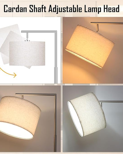 FAGUANGAO Silver Floor Lamp with 3 Color Tempratures LED Bulb, Modern Standing Lamp with Hanging Drum Shade for Living Room, Bedroom, Study Room, Office(Bulb Included) - LeafyLoom
