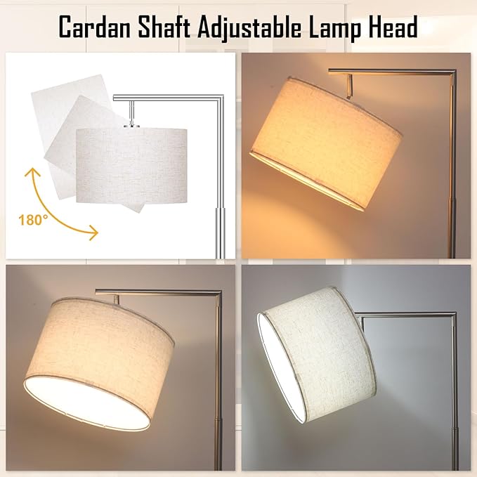 FAGUANGAO Silver Floor Lamp with 3 Color Tempratures LED Bulb, Modern Standing Lamp with Hanging Drum Shade for Living Room, Bedroom, Study Room, Office(Bulb Included) - LeafyLoom