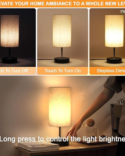 Touch Control Desk Lamp with 2 USB Ports, 3-Way Dimmable Bedside Lamp for Bedroom, Nightstand Lamp with Round Flower Fabric Shade for Living Room, Home Office (Brown-single) - LeafyLoom
