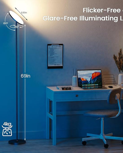 Dimunt Floor Lamp, 30W/2400LM LED Modern Torchiere Sky Lamp, 3000K-5000K Super Bright Dimmable Standing Tall Lamp with 3 Color Temperatures, Remote Button Control, 1 Hour Timer for Living Room Office - LeafyLoom