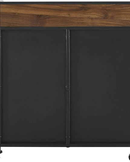 Walker Edison Malcomb Urban Industrial Metal Mesh Double Door Rolling Bar Cabinet, 33 Inch, Dark Walnut - LeafyLoom