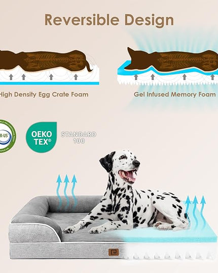 EHEYCIGA Orthopedic XL Dog Beds, Waterproof Memory Foam Dog Bed for Extra Large Dogs, Non-Slip Bottom and Egg-Crate Foam Big Dog Couch Bed with Washable Removable Cover, Grey EHEYCIGA