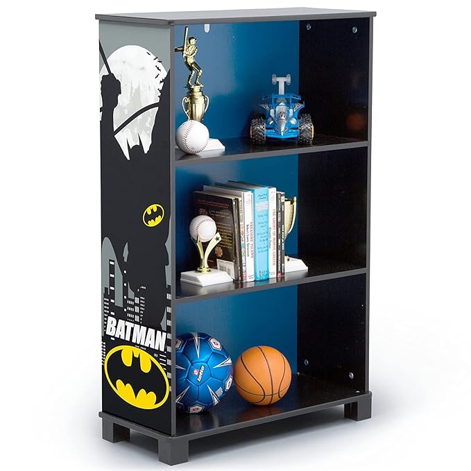 Delta Children Deluxe 3-Shelf Bookcase - Ideal for Books, Homeschooling & More, DC Comics Batman - Greenguard Gold Certified, Decor - LeafyLoom