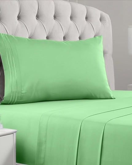 Mellanni Twin XL Sheets Set - 3 PC Iconic Collection Bedding Sheets & Pillowcases - Hotel Luxury, Extra Soft, Cooling Bed Sheets - Deep Pocket up to 16 inch (Twin Extra Long, Pistachio) - LeafyLoom