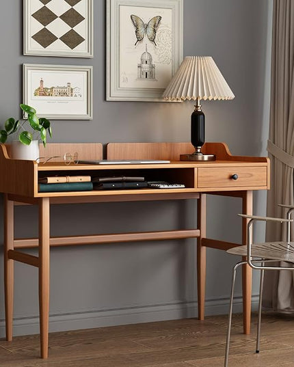 Vintage-style Desk with Scandinavian Flair, Computer or Laptop Desk, Writing Desk with Drawer and Open Storage Cubby, Small Space Dressing Table. - LeafyLoom