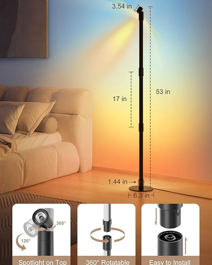 Brightown LED Floor Lamp, Smart RGB Corner Lamp with App and Remote Control, 16 Million Colors, Music Sync, Timer Setting, 360° Rotatable Tube - Ideal for Bedroom, Living Room, Home Office, 2 Pack - LeafyLoom