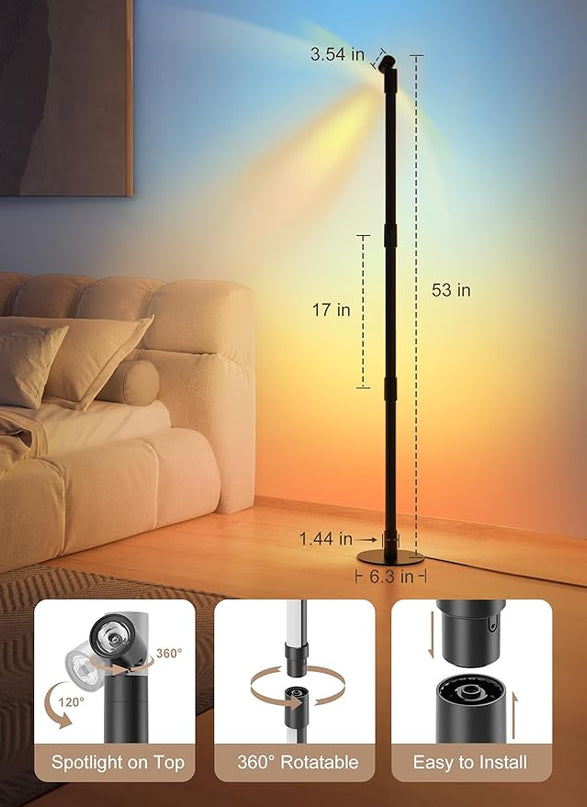Brightown LED Floor Lamp, Smart RGB Corner Lamp with App and Remote Control, 16 Million Colors, Music Sync, Timer Setting, 360° Rotatable Tube - Ideal for Bedroom, Living Room, Home Office, 2 Pack - LeafyLoom