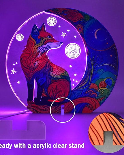 Cute Fox Decor Night Light USB Powered LED Night Lights for Kids Bedroom 7 Colors LED Lamp Wooden Night Lamp for Room Decor Aesthetic Gift - LeafyLoom