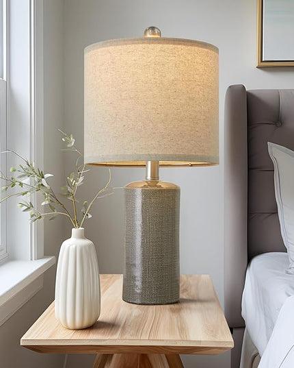 20.25" Small Table Lamps Set of 2 Modern Ceramic Lamps for Living Room Farmhouse Bedside Lamps Boho Lamps for Night Stands Grey Bedroom Lamps Side Table Lamps End Table Lamps - LeafyLoom