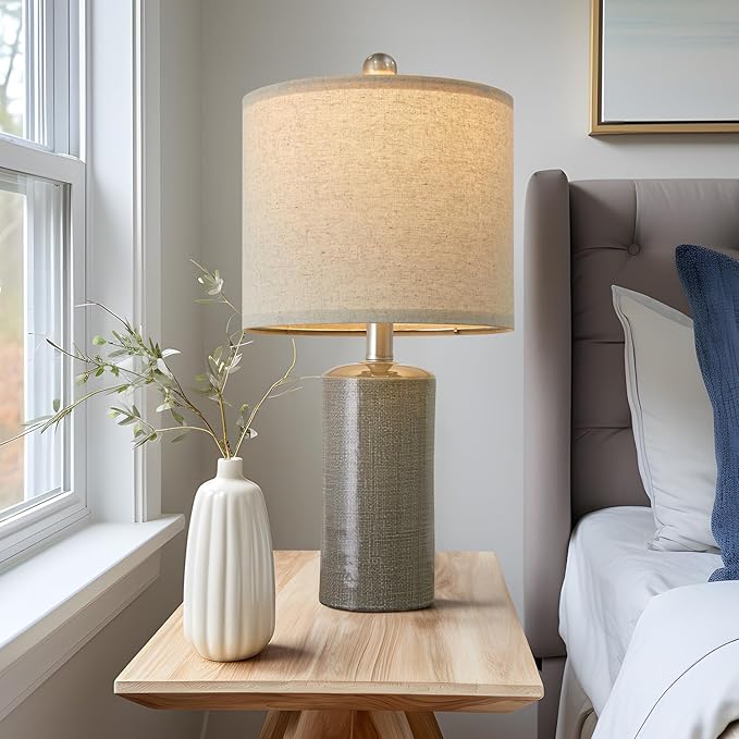 20.25" Small Table Lamps Set of 2 Modern Ceramic Lamps for Living Room Farmhouse Bedside Lamps Boho Lamps for Night Stands Grey Bedroom Lamps Side Table Lamps End Table Lamps - LeafyLoom