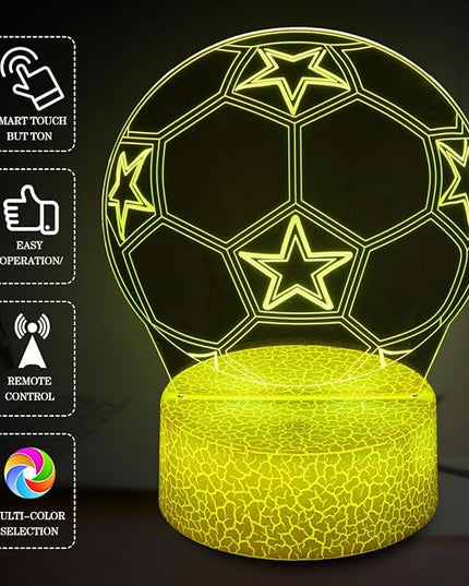Soccer Night Light,Soccer Gifts for Boy, 3D Soccer Lamp,Kids Bedside Lamp,16 Color Change Decor Lamp with Remote & Smart Touch, Gifts for Christmas Birthday Boys Men Girls - LeafyLoom