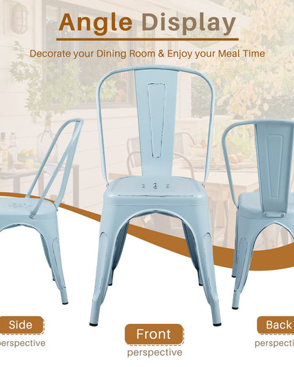 Furmax Metal Dining Chair Indoor Outdoor Use Stackable Chic Side Classic Trattoria Metal Chairs Set of 4 for Kitchen, Dining Room, Bistro and Cafe (Distressed White) - LeafyLoom