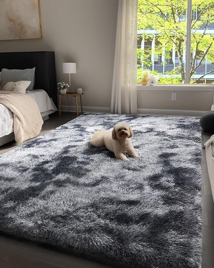 Ophanie Rugs for Bedroom, Machine Washable Fluffy Shaggy Soft Area Rug, Non-Slip Indoor Floor Carpet for Living Room, Kids Boys Teen Dorm Home Decor Aesthetic, Nursery, 4x6 Feet Black and Grey - LeafyLoom
