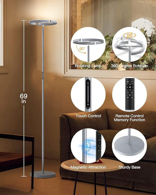 Floor Lamps for Living Room, Modern Stepless Dimmable Standing Lamp with Remote Control, 20W 3000-6000K LED Rotatable Floor Light Uplighter Stand up Lamp Tall Lamp for Bedroom Office - LeafyLoom