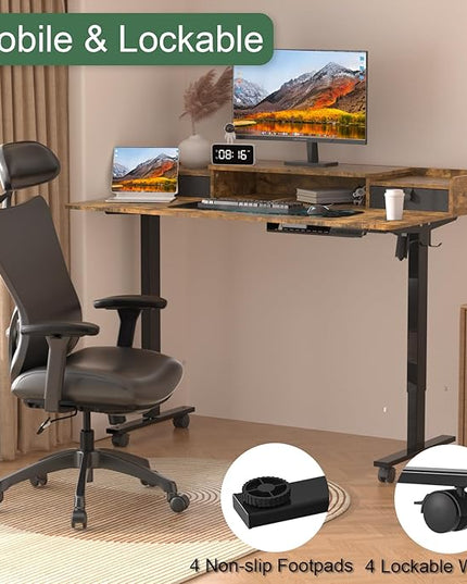 55×30 Inch Electric Standing Desk with 2 Drawers, Adjustable Height Widened Stand Up Desk with Storage Shelf, Sit to Stand Ergonomic Workstation for Home Office - LeafyLoom